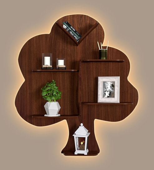 Tree Backlit Designer Wooden Wall Shelf
