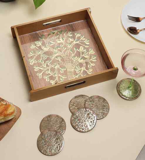 Tree of Harmony Wooden Tray & Coaster Set