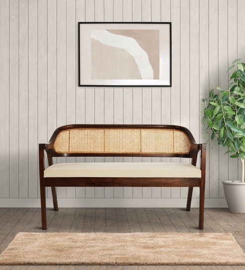 Trevor Teak Wood Rattan Bench In Grey Color