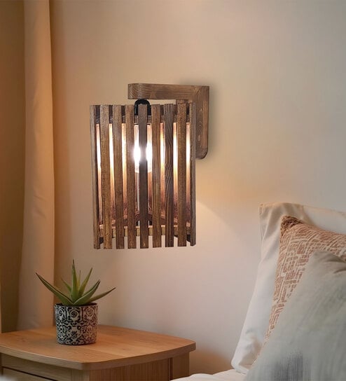Trikona Brown Solid Wood Wall Sconces by Symplify-image-49