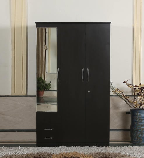 Buy Trois Three Door Wardrobe With Mirror In Wenge Finish By