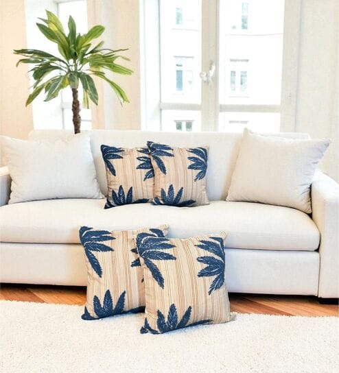 White Striped Cotton Embroidered 18x18 inches Cushion Covers Set of 4