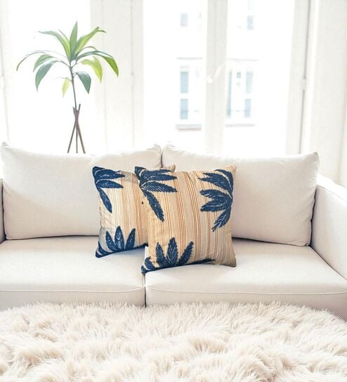 White Floral Cotton Embroidered 18x18 inches Cushion Covers Set of 2