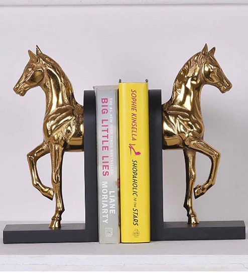 Trotting Horse Set Of 2 Gold Aluminium Bookends