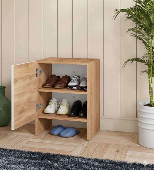 Trudo 6 Pair Shoe Cabinet In Oak & White finish