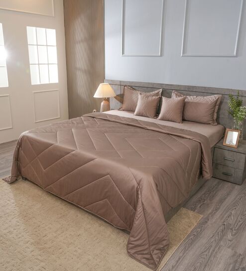 Truffle Taupe 300TC 100% Cotton Solid & Quilted Double Bedding Set