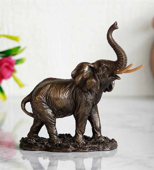 Trunk-Up Elephant Polyresin & Bronze Animal Figurine
