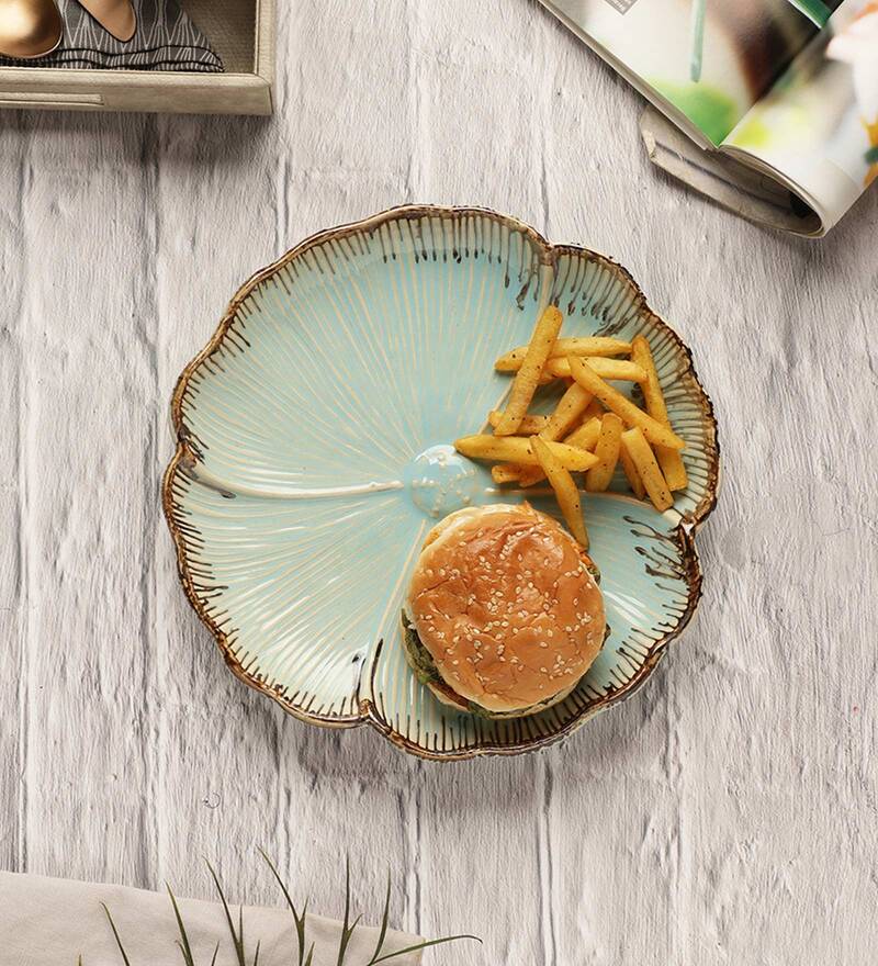 Buy Tranquil Mint Colour Ceramic Appetizer Platter by Vareesha Online