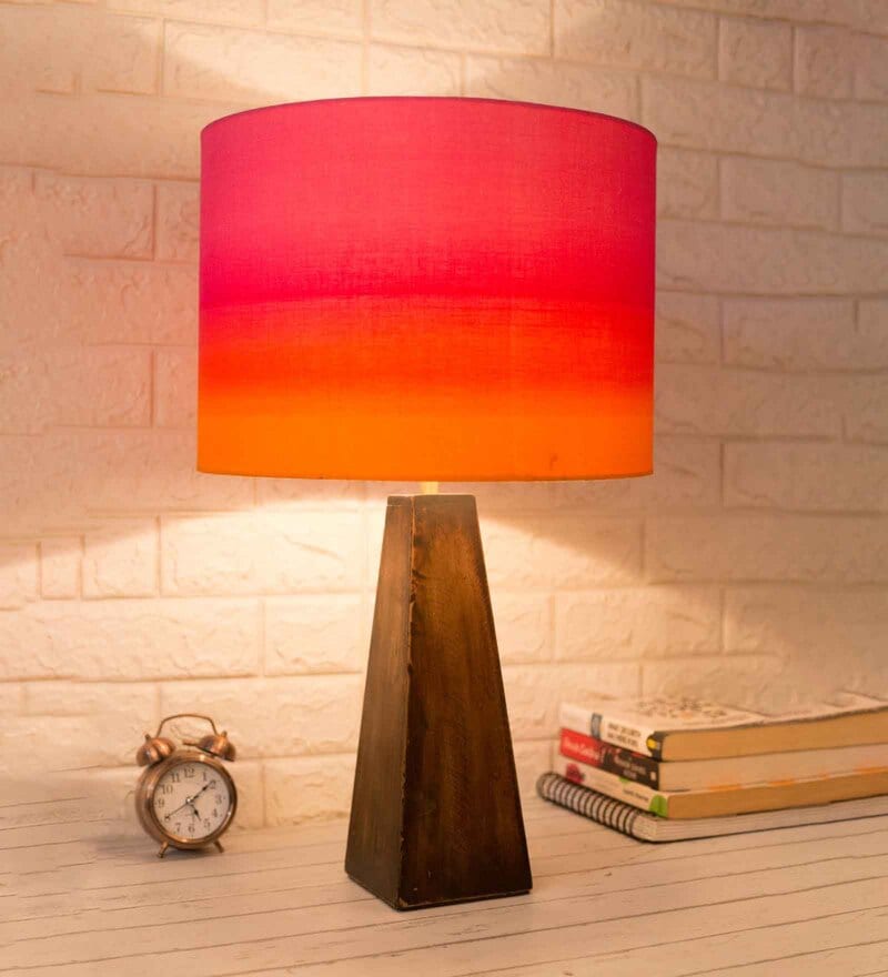 Buy Tree Trunk Brown Table Lamp With Pink & Orange Ombr Printed Shade By Grated Ginger Online ...