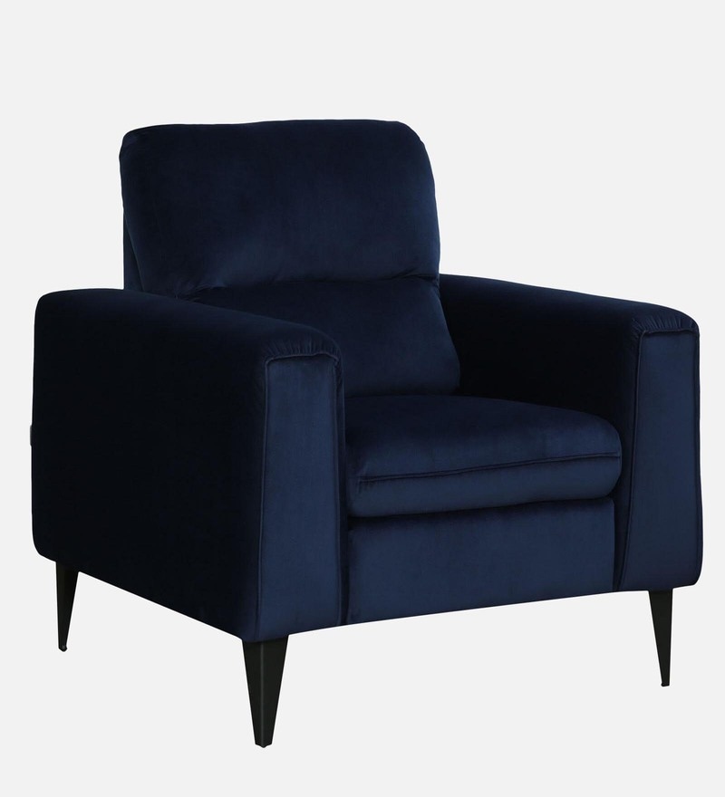 Buy Volkach Velvet 1 Seater Sofa In Blue Colour By Woodsworth Online 