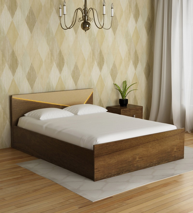 Triangle Queen Size Bed With Storage In Natural Wood Finish By Parin