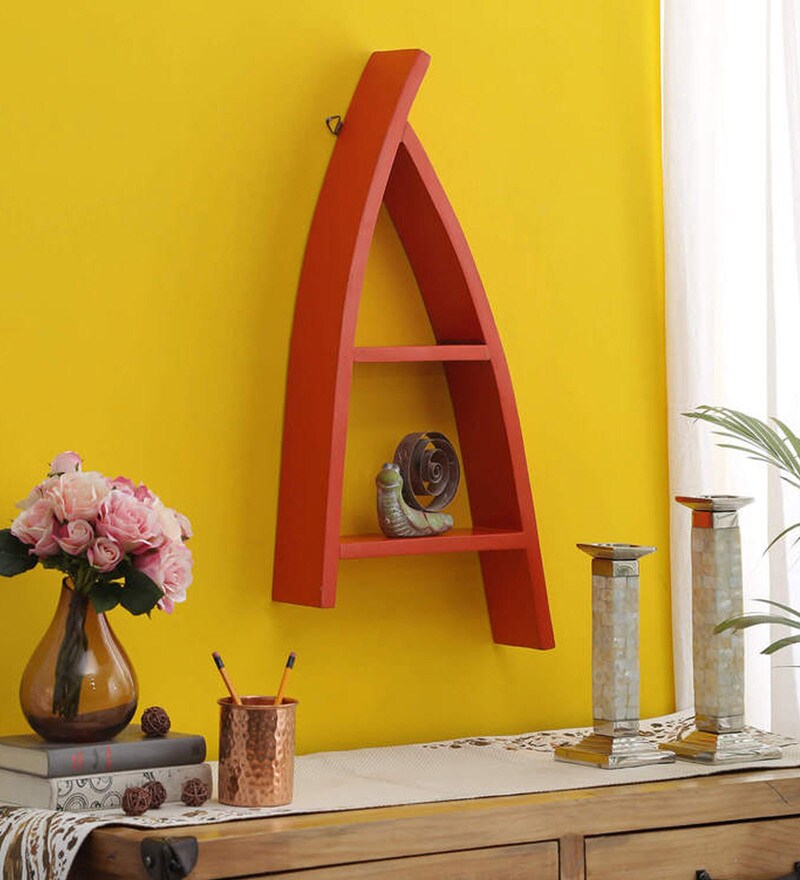 Buy Engineered Wood Floating Wall Shelf In Orange Colour By Dream