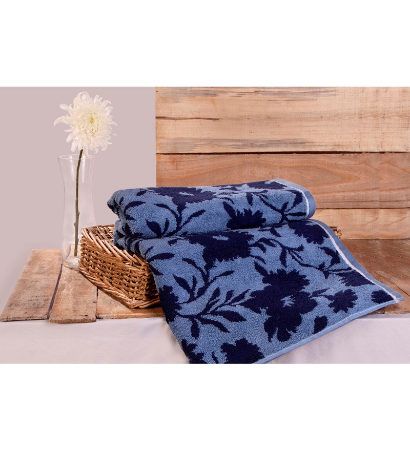 Trident Blue Floral Jacquard Bath Towel by Trident Online Bath Towel