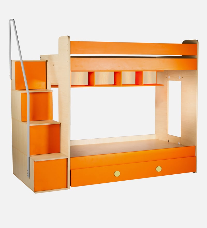 Buy Trundle Bunk Bed With Storage And Shelves In Orange Colour By Yipi Online Online Bunk Beds 3953