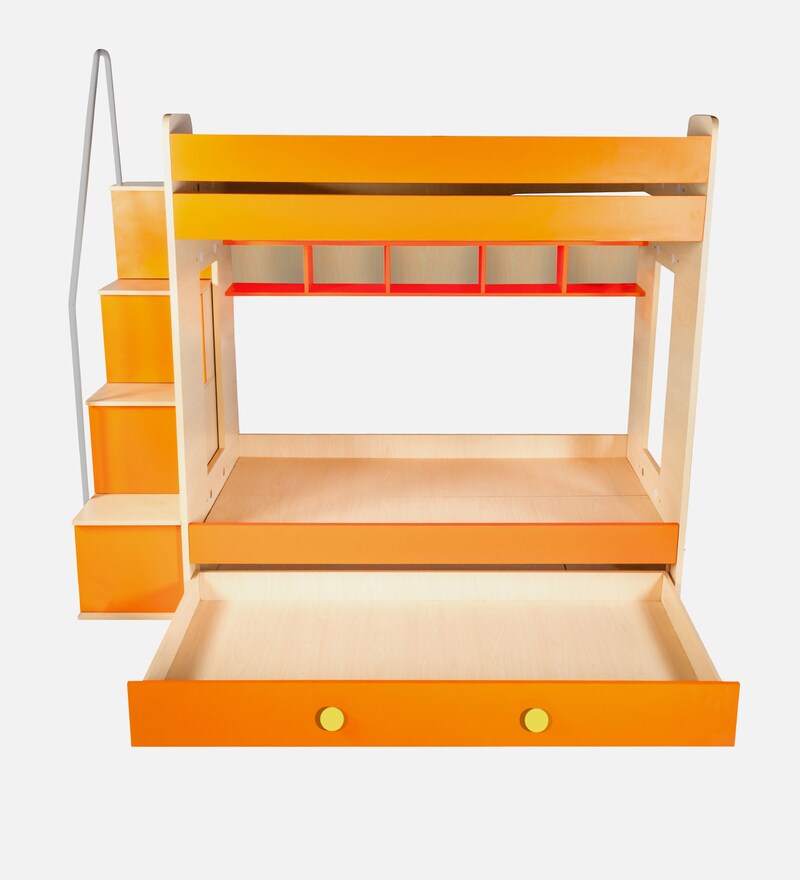 Buy Trundle Bunk Bed with Storage & Shelves in Orange Colour By YiPi