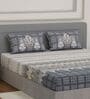 Grey Checks 144 TC Cotton King Sized Bedsheet With 2 Pillow Covers