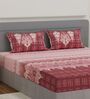 Maroon Checks 144 TC Cotton King Sized Bedsheet With 2 Pillow Covers