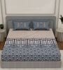 Grey Geometric 144 TC Cotton King Sized Bedsheet With 2 Pillow Covers