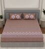 Beige Medallion 144 TC Cotton King Sized Bedsheet With 2 Pillow Covers