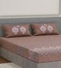 Beige Medallion 144 TC Cotton King Sized Bedsheet With 2 Pillow Covers
