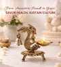 Golden Traditional Brass Aarti Diya with Parrot Design with Hanging Bell