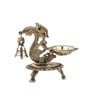 Golden Traditional Brass Aarti Diya with Parrot Design with Hanging Bell