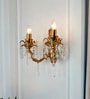 Traditional Brass Candelabra Wall Sconce with Intricate Carving and Pencil Crystals