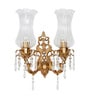 Traditional Brass Finish Wall Sconce with Intricate Carving, Pencil Crystals & Fluted Ruffled Glass