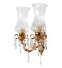 Traditional Brass Finish Wall Sconce with Intricate Carving, Pencil Crystals & Fluted Ruffled Glass