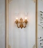 Traditional Brass Finish Wall Sconce with Intricate Carving, Pencil Crystals & Fluted Ruffled Glass
