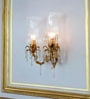 Traditional Brass Finish Wall Sconce with Intricate Carving, Pencil Crystals & Fluted Ruffled Glass