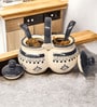 (Set of 2) 200 ml Traditional Ceramic Spice Jar Condiment Set with Lids, Handles & Spoons (Grey)