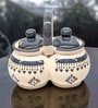 (Set of 2) 200 ml Traditional Ceramic Spice Jar Condiment Set with Lids, Handles & Spoons (Grey)