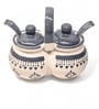 (Set of 2) 200 ml Traditional Ceramic Spice Jar Condiment Set with Lids, Handles & Spoons (Grey)