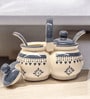 (Set of 2) 200 ml Traditional Ceramic Spice Jar Condiment Set with Lids, Handles & Spoons (Grey)