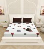 White Traditional print 144 TC Cotton King Size  Bedsheet With 2 Pillow Cover