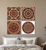 Floral Circle Canvas Collection Printed Set of 4 Wall Painting Stretch Canvas Frame