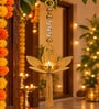 Traditional Golden Lotus Hanging Diya Holder with Beads and Tassel with Tealight Candle