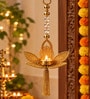 Traditional Golden Lotus Hanging Diya Holder with Beads and Tassel with Tealight Candle