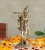 Golden Traditional Krishna Brass Idol Playing Flute