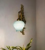 Traditional Long Antique Brass Finish Wall Sconce with Blue Beaded Glass
