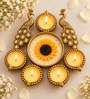 Traditional Peacock Design Metal Finish Diya Stand with 5 Tea Light Candle