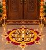 Traditional Peacock Design Metal Finish Diya Stand with 5 Tea Light Candle