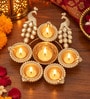 Traditional Peacock Design Metal Finish Diya Stand with 5 Tea Light Candle