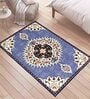 Blue Polyester Vintage 3 x 5 Feet Machine Made Carpet