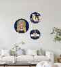 Set of 3  Navy Blue Shrinathji With Kamdhenu Cow Decorative Wall Art