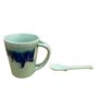 Tranquil Blue Ceramic  4 Pcs Dessert Bowls With Spoon