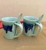 Tranquil Blue Ceramic  4 Pcs Dessert Bowls With Spoon