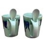 Tranquil Blue Ceramic  4 Pcs Dessert Bowls With Spoon