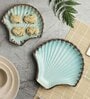 Tranquil Mint Ceramic Sea Shell Serving Platters (Set of 2)